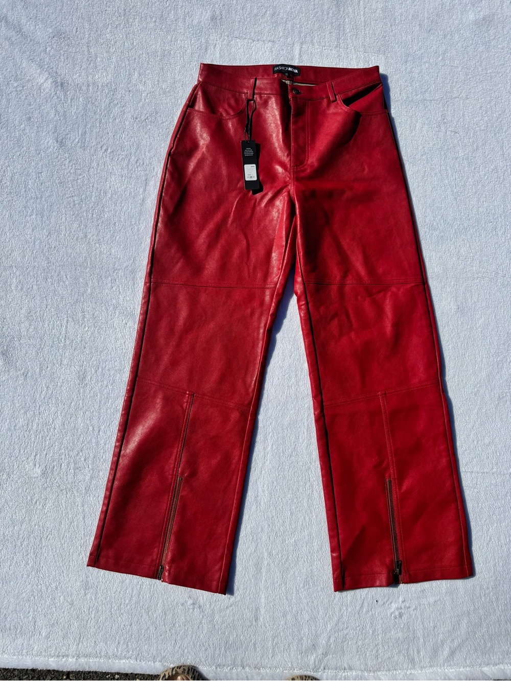 Fashion Nova Red Faux Leather Wide-Leg Jeans